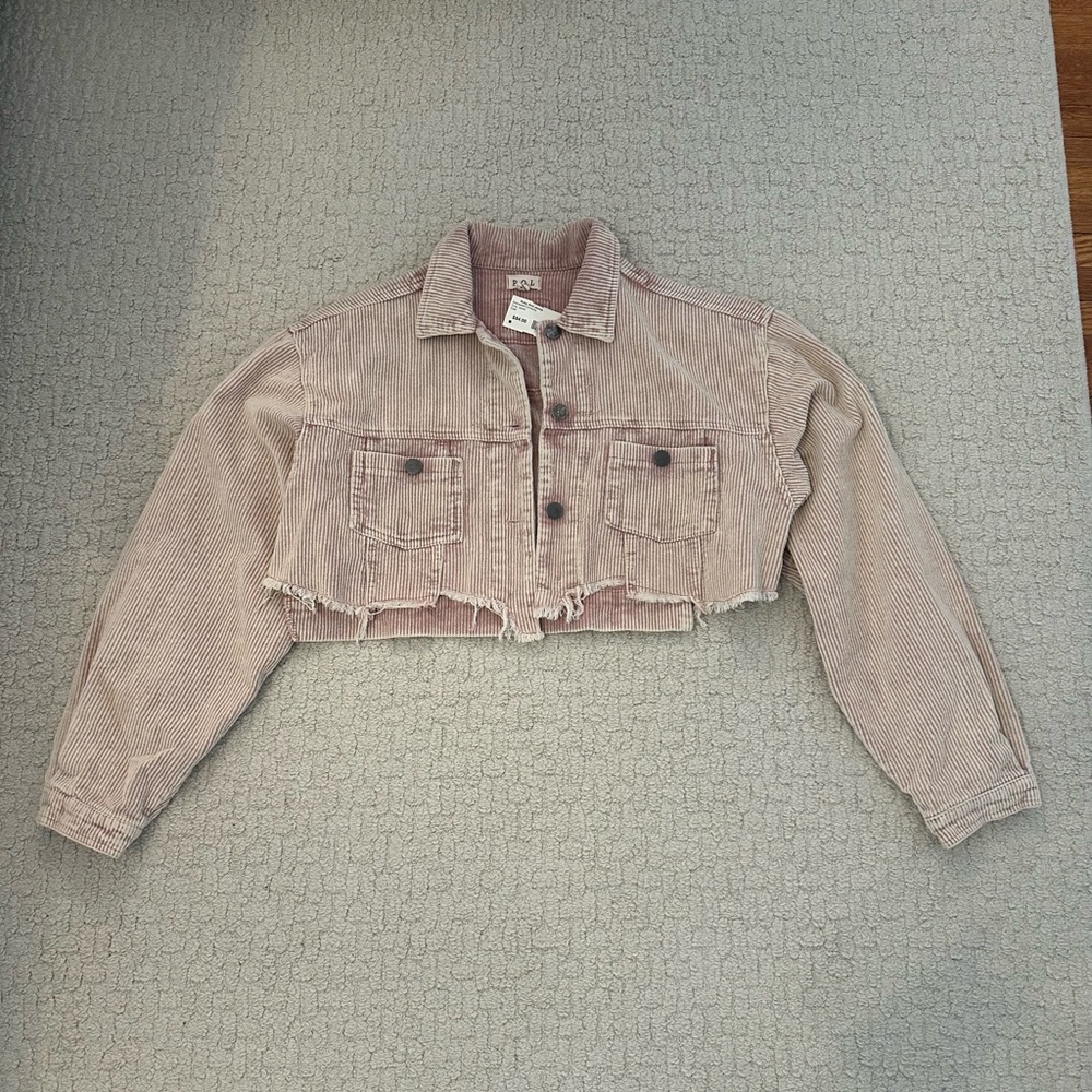 Cropped Distressed Corduroy Jacket